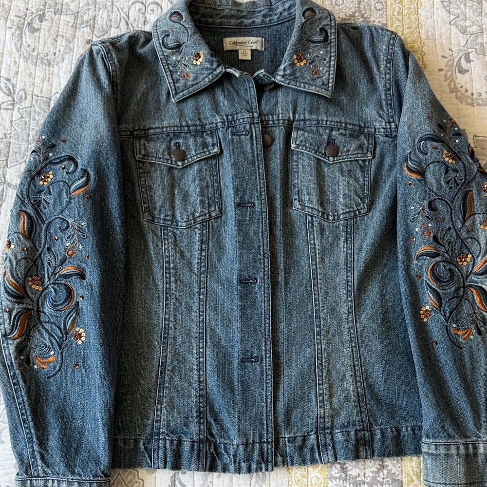 Coldwater Creek Embroidered Jean Denim Jacket